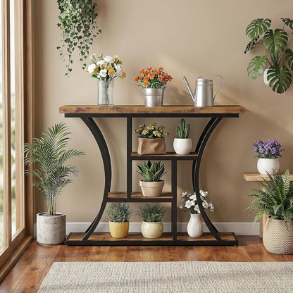 41.3" Industrial 4 - Tier Console Table with Curved Metal Frame, Narrow Long Sofa Table & Entryway Table with Storage Shelves for Living Room, Accent Table for Hallway Furniture Foyer