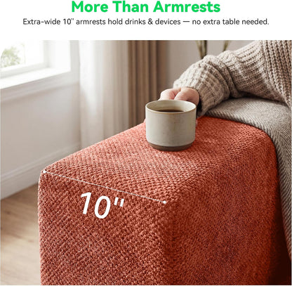 MONVANE Oversized Sectional Couch 10-Seat, Chenille, Rust Red | Sectional Couch for Living Room, Modular Cloud Sofa with Ottoman & 10 Throw Pillows, No Assembly Required