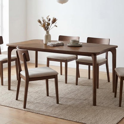 DUOMAY Mid-Century Modern Walnut Color Dining Table, 63" Rectangular Kitchen Table with Solid Wood Legs, Curved Edges, 6-Person Table for Dining Room Living Room Kitchen