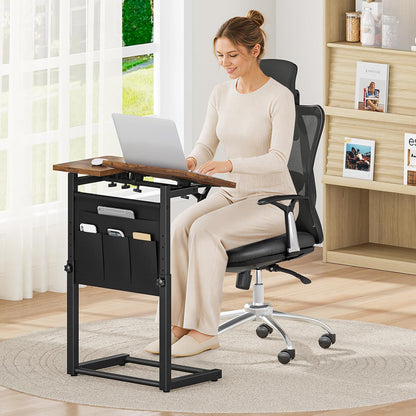 Giikin TV Tray Table, 23.6" Extra Large Side Table, Adjustable Height TV Trays for Eating on Couch, 90° Tilt Angle Foldable C-Shaped End Table with Storage for Small Spaces Sofa Bed Dinner