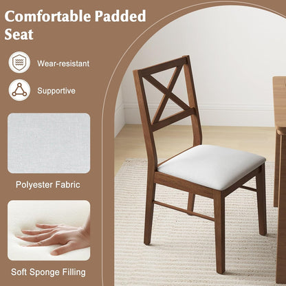 GOFLAME Dining Chairs Set of 4, Upholstered Kitchen Side Chairs with Rubber Wood Frame, Padded Seat, Cross Back, Farmhouse Armless Dinette Chairs for Dining Room, Living Room, Brown & White