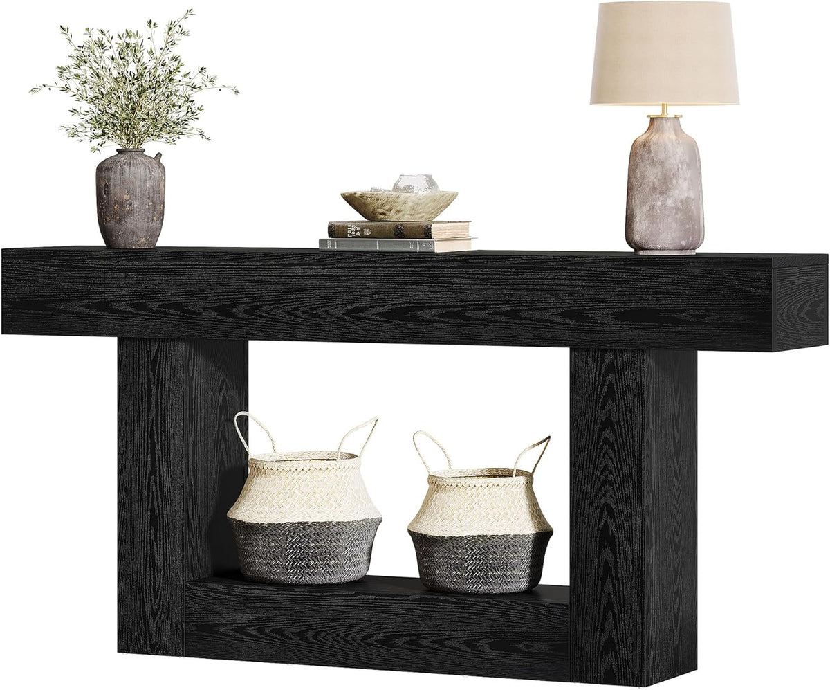 Tribesigns 63-Inch Long Console Table, 2-Tier Entryway Table Sofa Table with Storage, Farmhouse Wood Behind Couch Table for Living Room, Hallway, Black