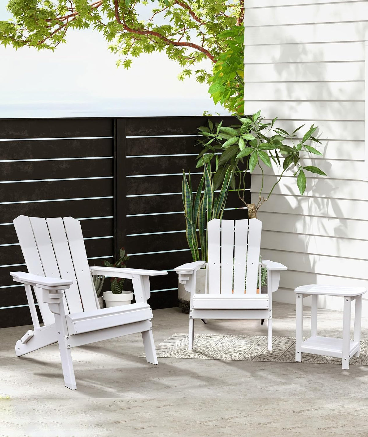 Adirondack Square Outdoor Side Table,2-Tier Storage Patio Side Table, HDPE End Tables for Backyard Pool Porch Garden Lawn