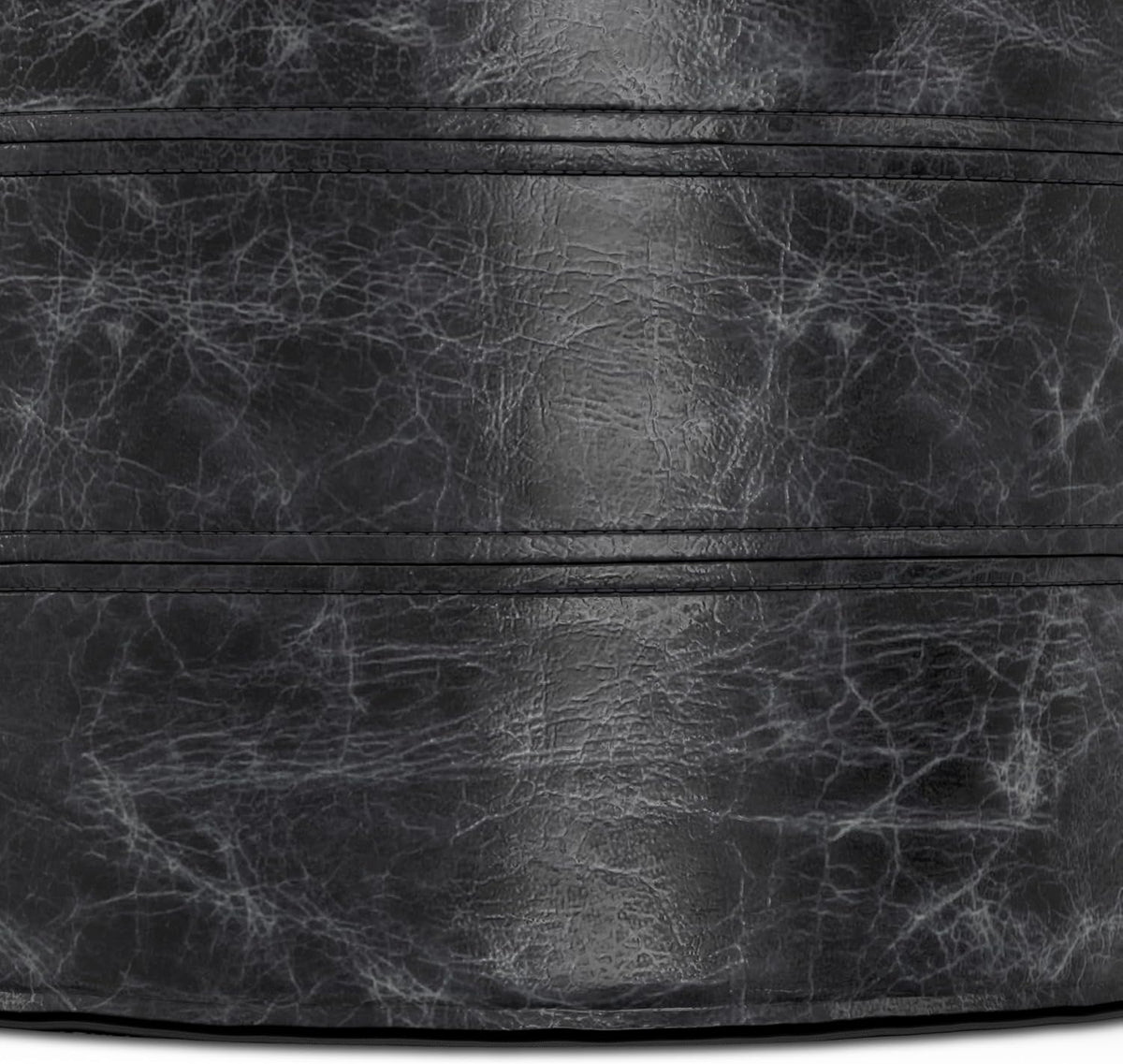 SIMPLIHOME Connor 18" Wide Round Pouf in Distressed Black Genuine Leather