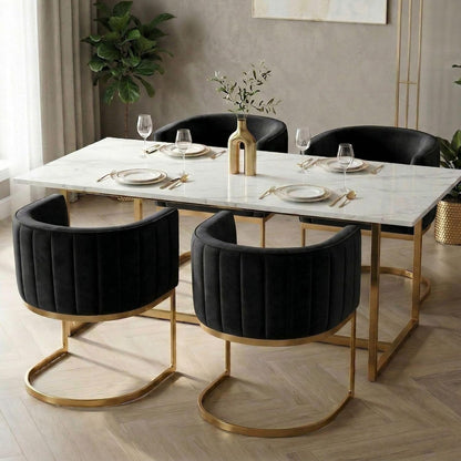 Hyfirm Black and Gold Barrel Dining Chairs Set of 2, Modern Velvet Upholstered Accent Chairs with Curved Back for Kitchen Island, Luxury Comfort Seating Cantilever Metal Frame