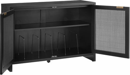 Crosley Furniture Kenji Media Console, Record Player Stand with Vinyl Storage, Modern Home Organizer, Black