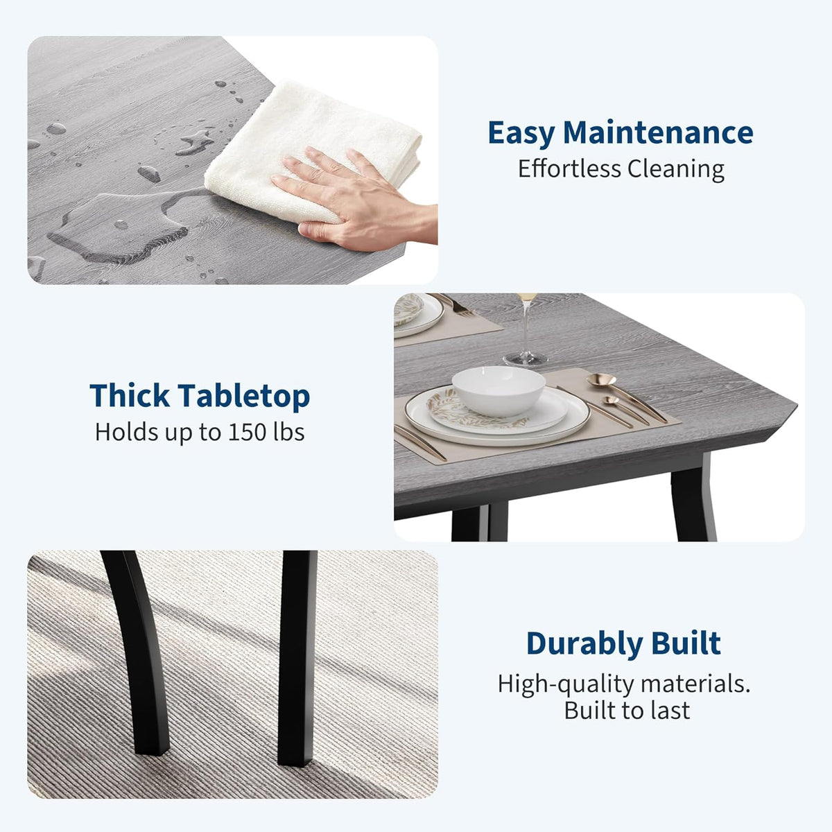 Kitchen Table Set for 4, 4-Piece Dining Table with 2 Chairs and PU Upholstered Bench - Cutting Corner Tabletop Design, Space-Saving Kitchen Furniture for Studio, Restaurant, Gray