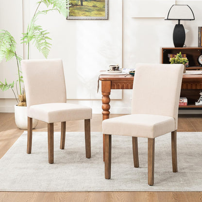 Rowill Modern Upholstered Dining Chairs Set of 2, Linen Fabric Side Dining Room Chair with Solid Wood Legs and Padded Seat for Home Kitchen/Restaurant, Beige