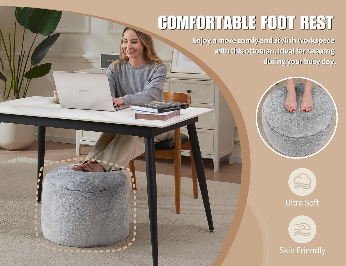 WSOFRLAC Ottoman Foot Rest,Large Round Ottomans Pouf Couch,Dark Gray26x18in | Tall Ottoman, Stuffed Foot Rest for Couch, Furry and Fluffy Foot Stool Ottomans, Floor Poufs For Living Room, Sofa