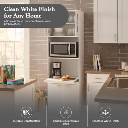 Kings Brand Furniture - Danbury Tall Kitchen Pantry, Microwave Storage Cabinet, White