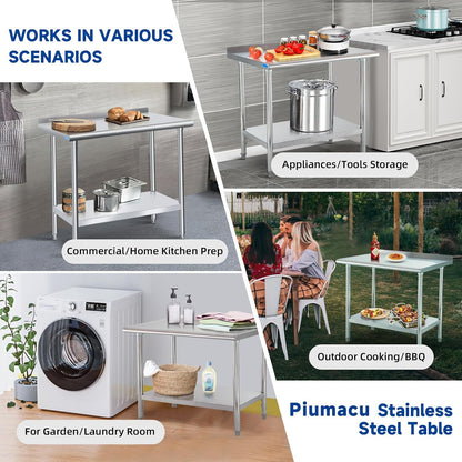Stainless Steel Table with Wheels 24 x 36 Inch Commercial Stainless Steel Prep Table, Metal Table for Kitchen Restaurant Garage