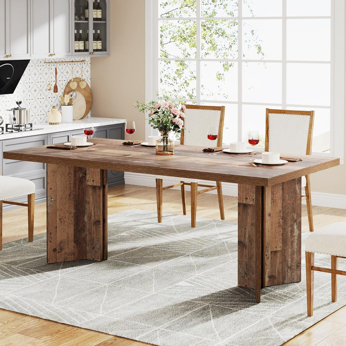 Tribesigns 63-inch Dining Table for 4-6, Farmhouse Kitchen Table with Large Tabletop, Rectangular Dinner Eating Table for Dining Room, Living Room, Kitchen, Distressed Brown