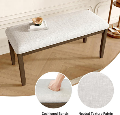 38-inch Small Upholstered Dining Bench, Vintage Wooden Bench Indoor, Entry Way Bench with Cushion, Farmhouse Rectangular Ottoman for Kitchen Bedroom End of Bed and Hallway (Beige+Brown)