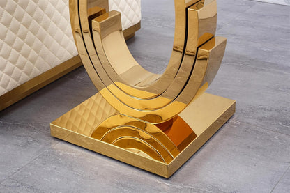 1 Piece Living Room End Table Luxury Glass Side Table, Elegant Gold End Table with Three Ring-Shape Stainless Steel Pedestal Base for Living Room Bedroom Office(1 End Table)