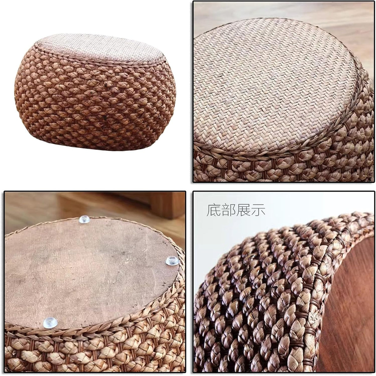 Small Round Ottoman Footrest Stool with Cushion Boho Decorative Accent Seat for Living Room Entryway Footrest Pouf Hand Knitted(37cm/14.5in)