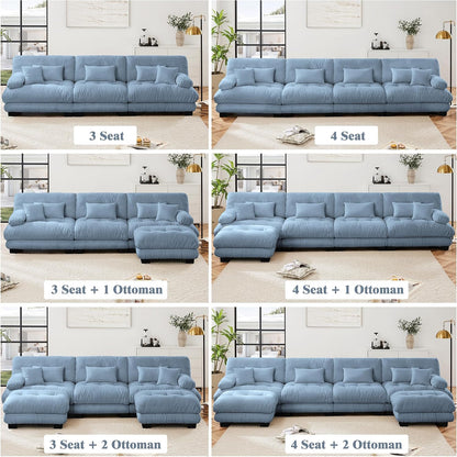 Oversized Modular Velvet Sectional Cloud Sofa Couch with Movable Ottoman,Corner Sofa with Comfortable Armrests, Deep Seat, Convertible L or U Shaped Couch (Sky-Light Blue, 3 Seat + 1 Ottoman)