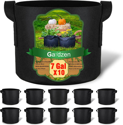 Gardzen 10-Pack 7 Gallon Grow Bags, 300G Thickened Aeration Fabric Pots with Handles, Heavy Duty Cloth Pots for Plants