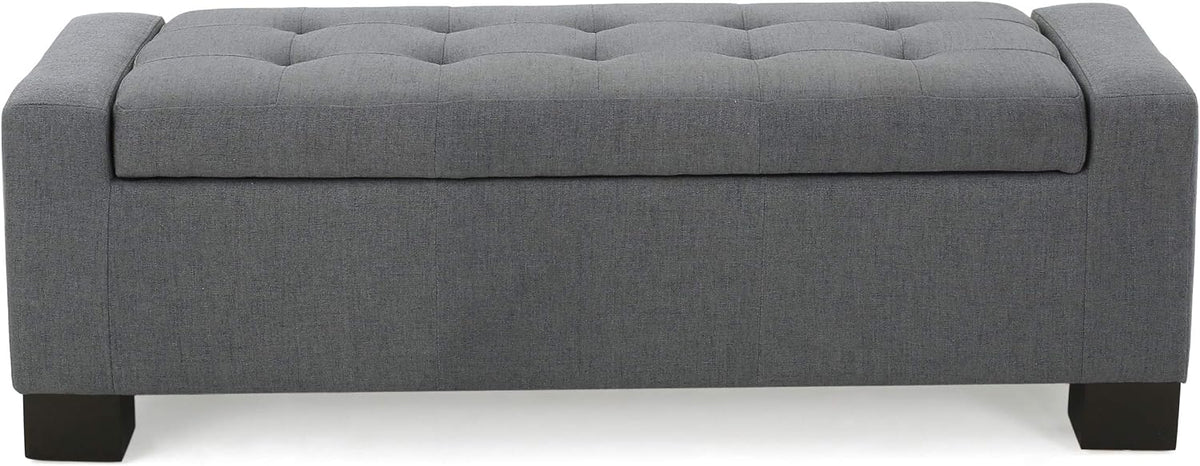 Christopher Knight Home Guernsey Fabric Storage Ottoman, Charcoal 20x50.25x16.75 inches