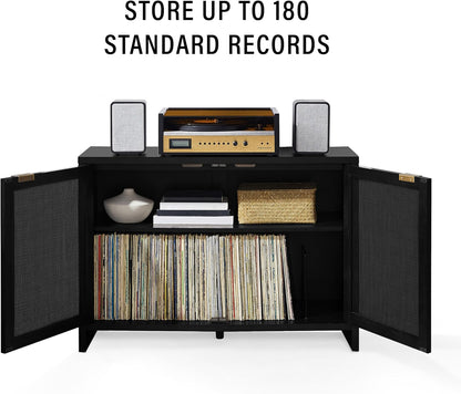 Crosley Furniture Kenji Media Console, Record Player Stand with Vinyl Storage, Modern Home Organizer, Black