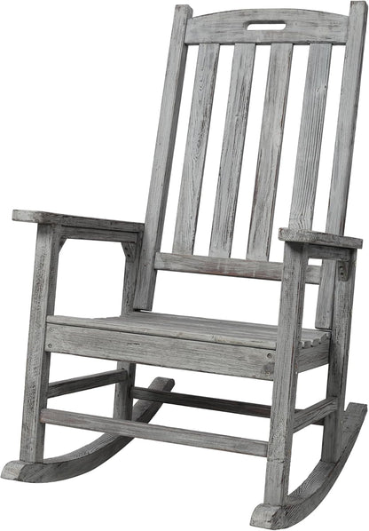 Oversized Wooden Porch Rocker Chair: Classic Fir Wood Design with 21-Inch Wide Seat & High Backrest - Smooth Rocking Motion for Indoor & Outdoor Use - Supports Up to 330 lbs
