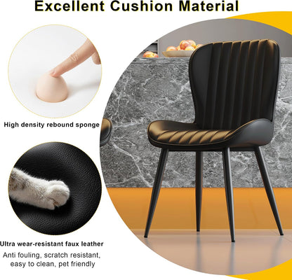 Dining Chairs Set of 6,Black Leather Dining Chair Upholstered,Kitchen Chair,Modern Dining Room Chairs with Black Metal Legs Frame for Restaurant,Dining Room,Cafe