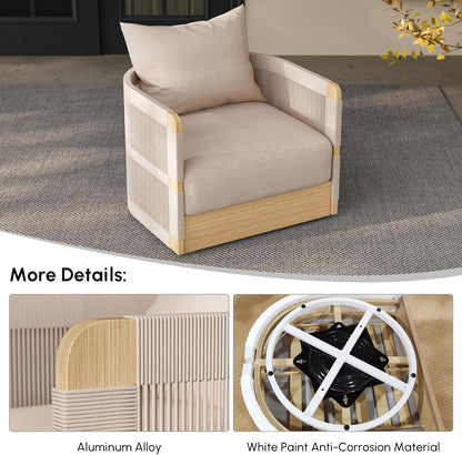 homary Patio Rattan 360° Swivel Chair Pieces of 2, Outdoor Wicker Furniture with Thickened Rainproof Cushion and Aluminum Frame for Garden, Balcony, Indoor, Khaki