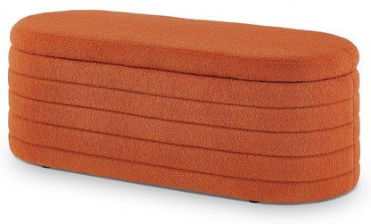 extrasleep Modern 43" Oval Storage Ottoman Bench with Safety Hinge, Upholstered Teddy Fabric End of Bed Bench with Hidden Storage, Comfy Foot Rest for Bedroom Living Room, Entryway Bench, Orange
