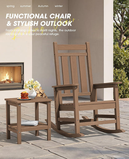 KINGYES Oversized Outdoor Rocking Chair Set of 2, HDPE Patio Rockers, Brown | | All-Weather Patio Rocking Chairs for Porch | High Back & Wide Seat for Garden, Lawn