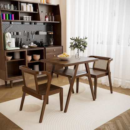 3-Piece Modern Dining Set with Stackable Dining Chairs, Solid Wood Square Table and Chair Breakfast Table Set for 2 Person, Space Saving Dinette for Dining Room, Kitchen, Living Room, Dark Walnut