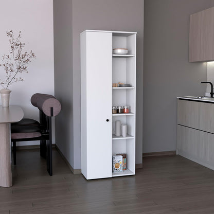 67" H Kitchen Storage Cabinet with One Door, Five Interior Shelves and Five Exterior Shelves,White