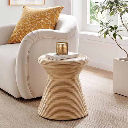 Modway Tavi Natural Rattan Hourglass Round Side Table in Natural – 16 Inch Small Accent End Table for Living Rooms, Bedrooms, or Covered Patios