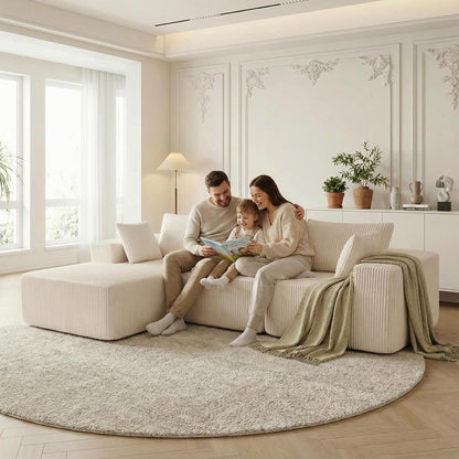 DUMOS 105" L-Shaped Sectional Couch, Left Facing Chaise | Upholstered Corduroy Sofa with 55.7'' Deep Seat for Living Room, Small Apartment, No Assembly in a Box, Beige