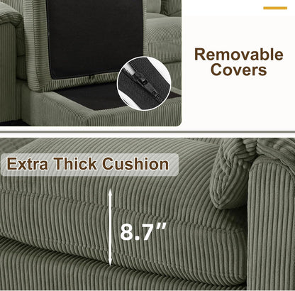HAOMARKETS Corduroy Sofa Set, Upholstered Ottoman Footrest, Modern Living Room Furniture Sets,Green
