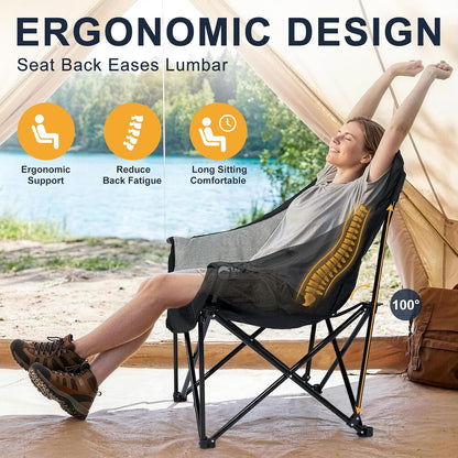 Oversized Camping Chairs for Adult - Heavy Duty Padded Portable Folding Chair XL Collapsible Camp Chair with Cup Holder Side Pocket for Outdoor Lawn Beach Sport Fishing Support 500LBS, Grey