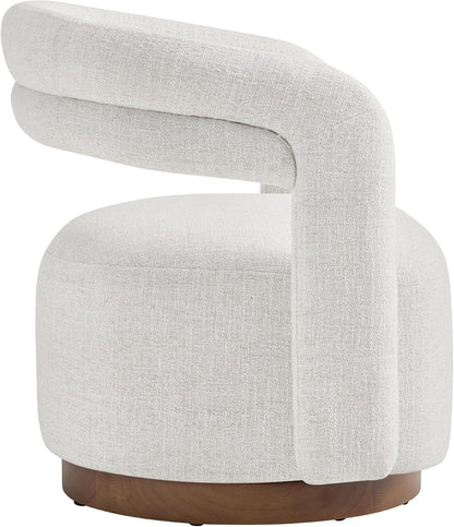 Swivel Accent Chair, Upholstered Barrel Chair with Open Back Design, Modern Arm Chair with Wooden Base for Living Room Bedroom Reading Waitingroom, Wheat