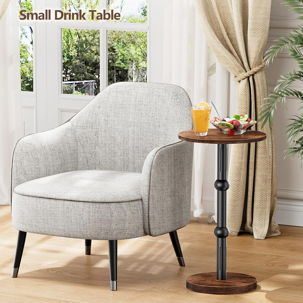 Drink Table, Small Round Side Table for Small Spaces, Modern Accent Round End Tables with Metal Leg, Thickened Wood Pedestal Coffee Tables for Living Room, Bedroom, Narrow Corners,Sofa Couch