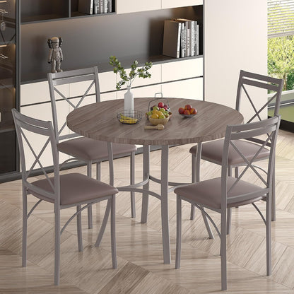 VECELO 5 Piece Dining Table Set for 4, Wood Grain Dinette with Chairs for Kitchen, Breakfast Nook, Small Space, Light Grey
