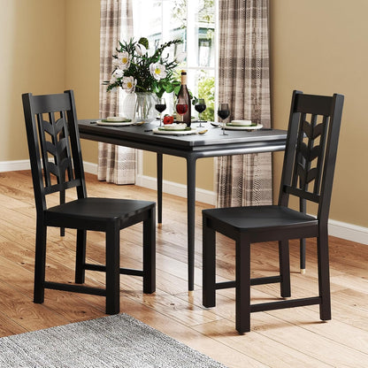 Giantex Wooden Dining Chairs Set of 4, Kitchen Chairs w/Rubber Wood Frame & Leaf-Shaped High Back, Max Load 400 LBS, Farmhouse Armless Dinette Side Chairs for Living Dining Room Restaurant, Black