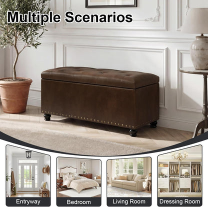 Asense Storage Ottoman Bench, Faux Leather Ottoman with Storage for Living Room Bedroom, Multi-Functional Storage Chest Foot Rest, Upholstered Bench for End of Bed, Entryway, 35.4" W