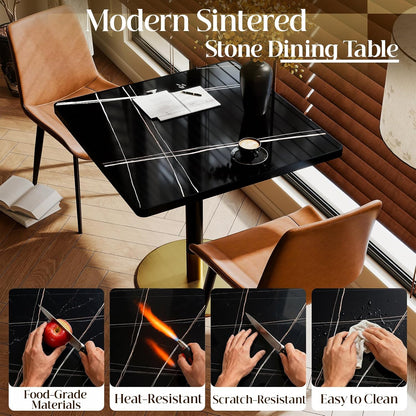 63''Dining Table for 4-6,Modern Sintered Stone Dining Table,Kitchen Tables for 4-6 with Aluminum Alloy Edge&Metal Base,Rectangular Dinner Eating Tables for Restaurants/Dining Room/Marble Black Gold