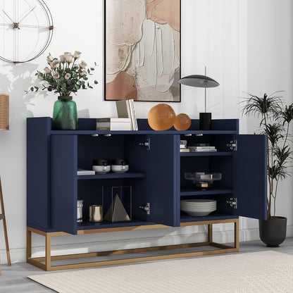 LUMISOL Sideboard Buffet Cabinet with Storage, Modern Storage Cabinet with 4 Doors and Metal Base, Accent Console Table with Adjustable Shelves for Kitchen, Dining Room, Entryway, Navy Blue