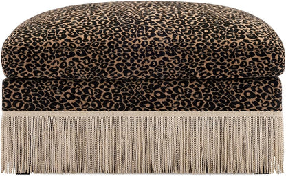 Ottoman Leopard Chenille – Brown & Black Modern Modular Footstool with Luxe Chenille Fabric, Tassel Trim, Ergonomic Support Assembly