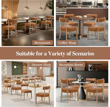 ZJhome Modern Dining Chairs Set of 8 Mid-Century Modern Faux Leather Upholstered Kitchen & Dining Room Chairs with Curved Back, Oversized Rounded Seat, Sturdy Wood Frame, Brown