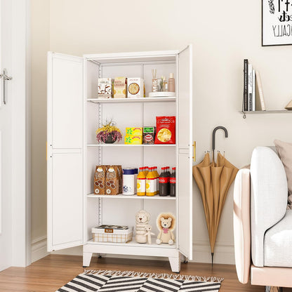 erosoei Metal Pantry Storage Cabinet, Kitchen Storage Cabinets with Adjustable Feet and Shelves, Metal Pantry Cabinet for Kitchen, Living Room, Laundry Room and Dinning Room (2door-White)