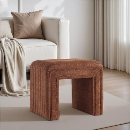 Get Set Style Vanity Stool Chair,Modern Boucle Ottoman Foot Stool with Wooden Legs Sofa Bench Footstool Extra Seat for Vanity,Makeup Room,Living Room,Entryway,Office (Fully Assembled) (Brown)