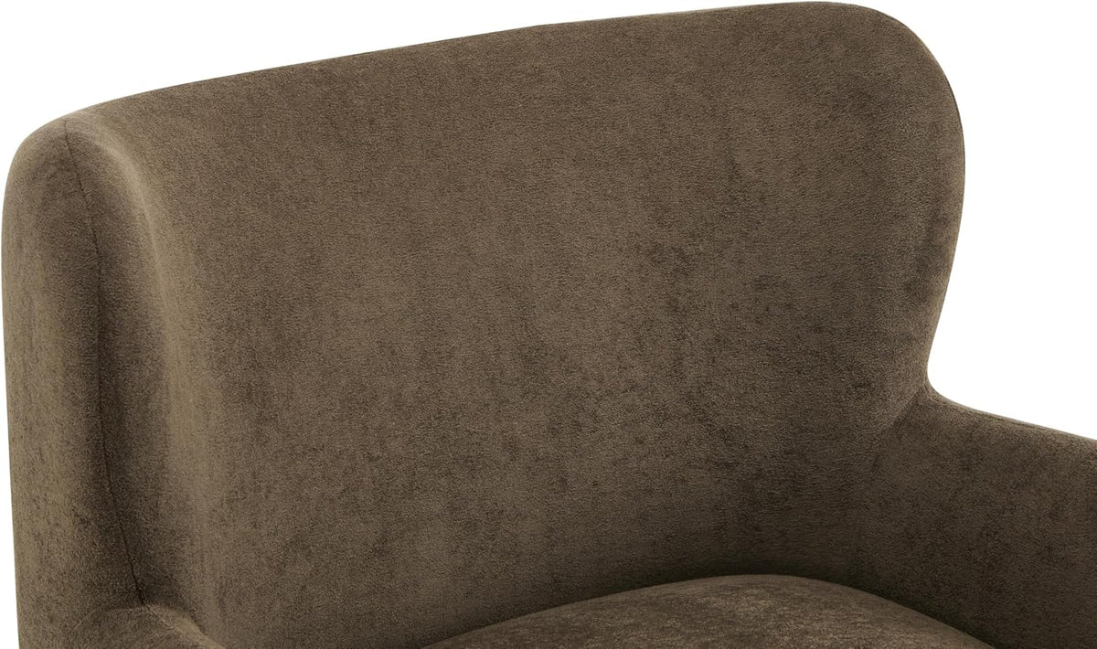 Christopher Knight Home Auden Wingback Accent Chair, Fabric Club Chair, Velvet Upholstered Armchair, Curved Backrest Single Sofa, Soft Cushion Seating, Reading Lounge Chair for Living Room, Brown