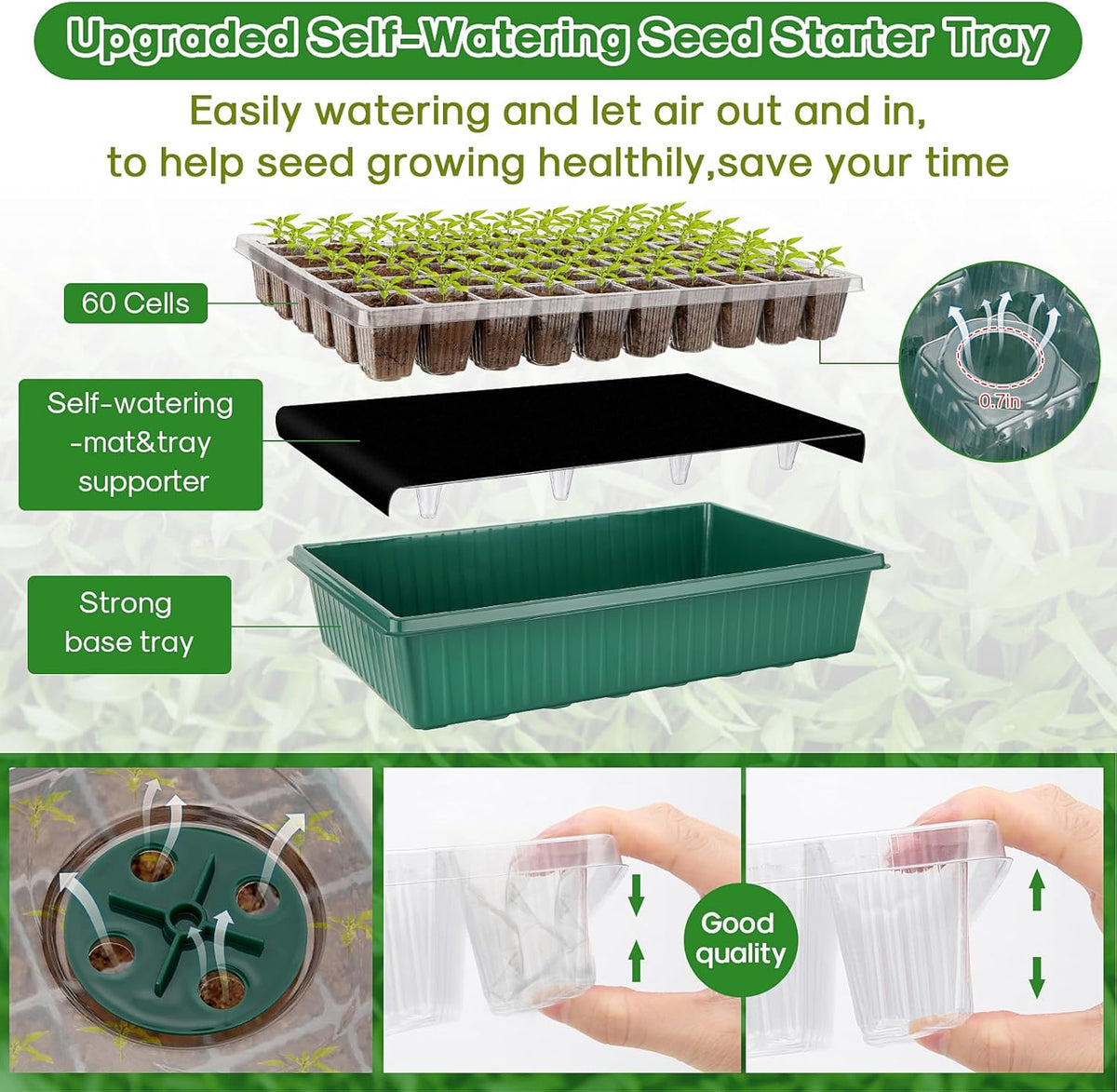 BlumWay Self-Watering Seed Starter Tray Kit with Grow Light and Humidity Dome, 3 Color Growing Light,120-Cell Plant Seedling Tray,Reusable Germination Trays,Adjustable/Timed Light Plant Starter Set