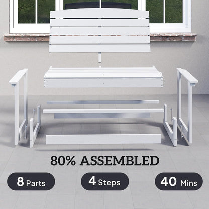 Outsunny 2-Person Outdoor Glider Bench HDPE Weather Resistant White | Patio Double Swing Glider Rocking Chair Loveseat, with Armrests, Slatted Seat and Backrest, for Backyard Garden Porch