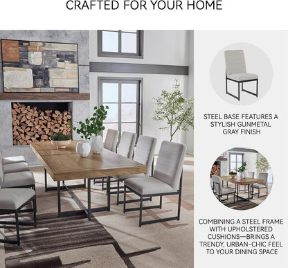 Signature Design by Ashley Tomtyn Dining Chair, Set of 2, Cushioned Polyester Side Chairs with Sturdy Metal Frame, Modern Urban Style for Kitchen or Dining Room, Light Beige & Gunmetal Gray