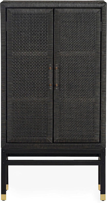 Tov Furniture Amara Charcoal Woven Rattan Wall Cabinet